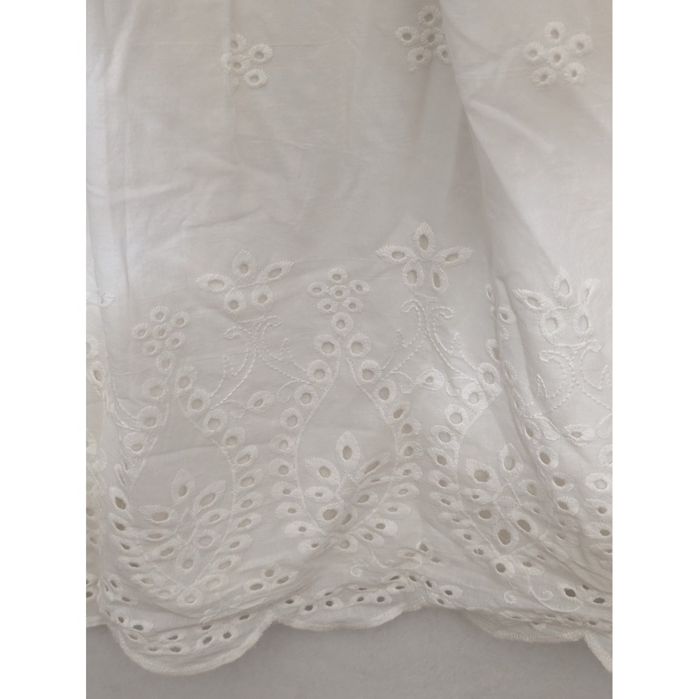 Blue Rain White Eyelet Mini Dress Womens Small Halter Neck Pom Pom Trim Scallop - Picture 2 of 7
